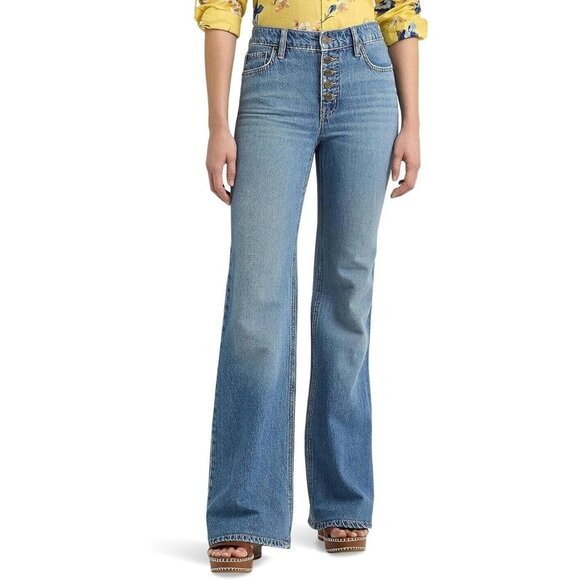 Lauren Ralph Lauren Denim - Lauren Ralph Lauren High-Rise Flare Jeans Women's Blue Button Fly Denim